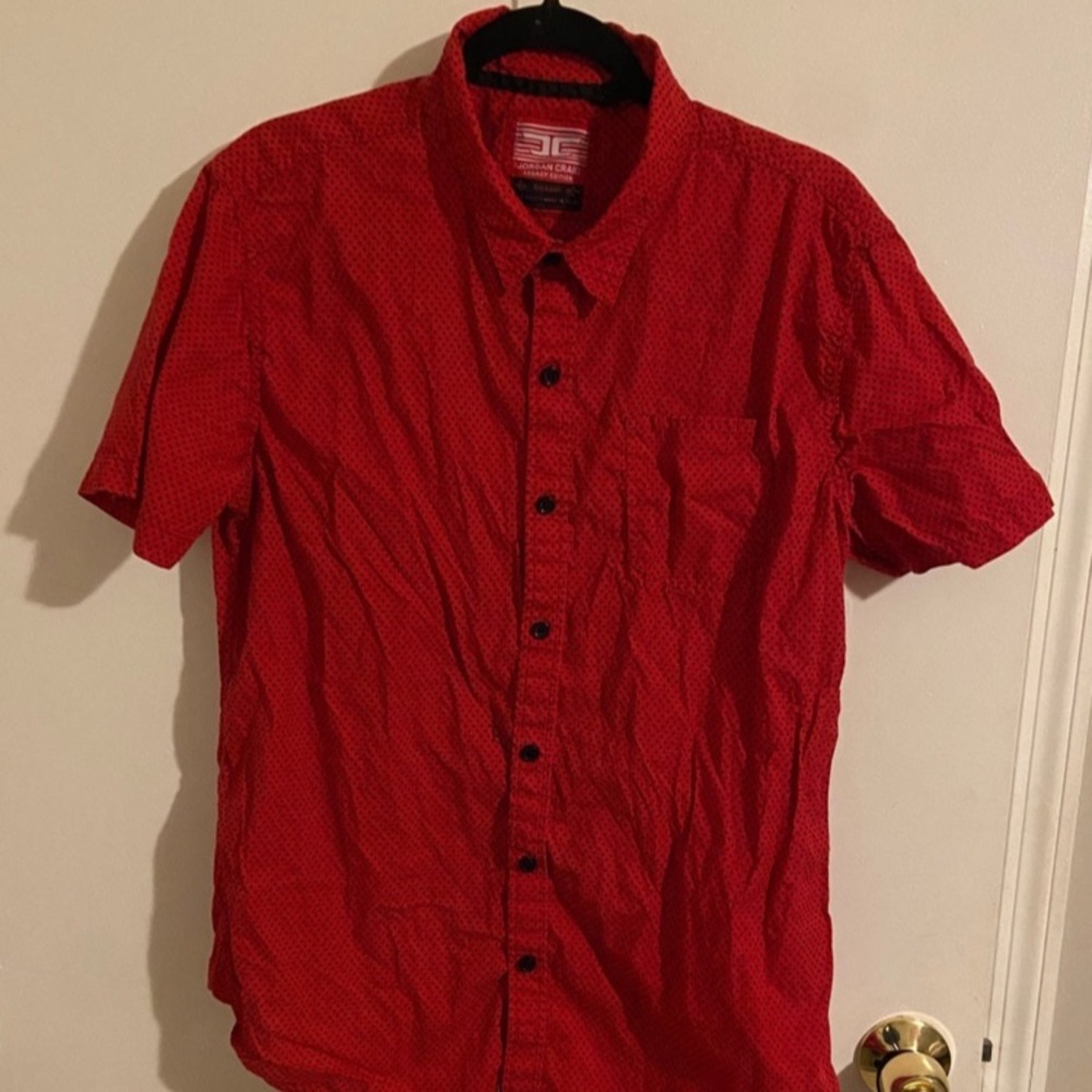Mens red button down shirt